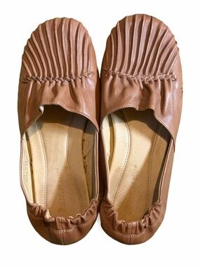 Chocolat Blu Cam Pleated Leather Ballet Flats Tan Brown Size 8 Womens Shoes GUC